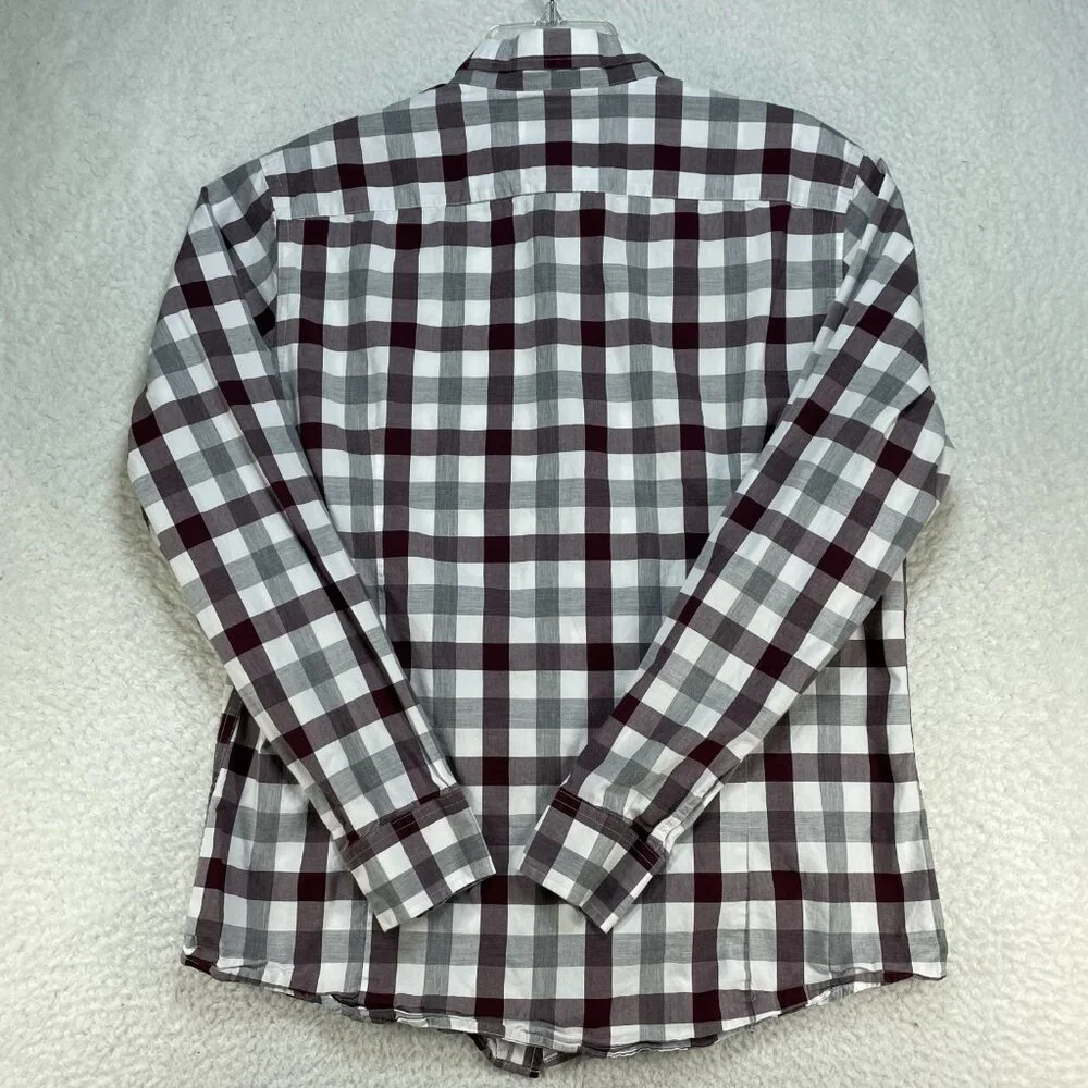 Banana Republic Shirt Mens Sz Large Red Gray Check Soft Wash Slim Fit Shirt